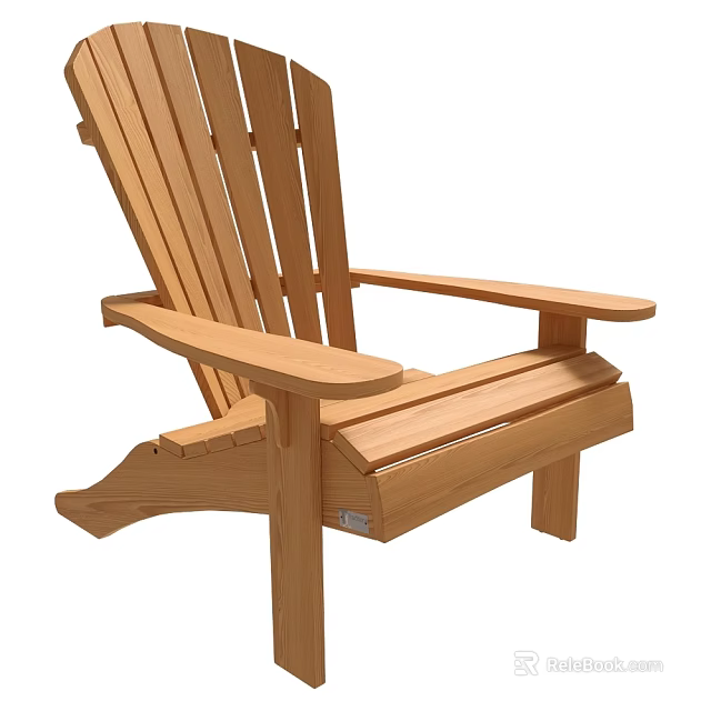 Wooden Adirondack Leisure Chair With Wide Armrests And Tilted Backrest Design 3d model 