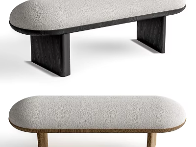 Modern Simple Sofa Bench with Light Gray Fabric Seat and Black Wooden Legs Design 3d model
