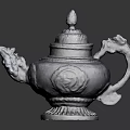 Ancient Silver Teapot With Intricate Carvings Dragon Handle Spout And Ornate Lid