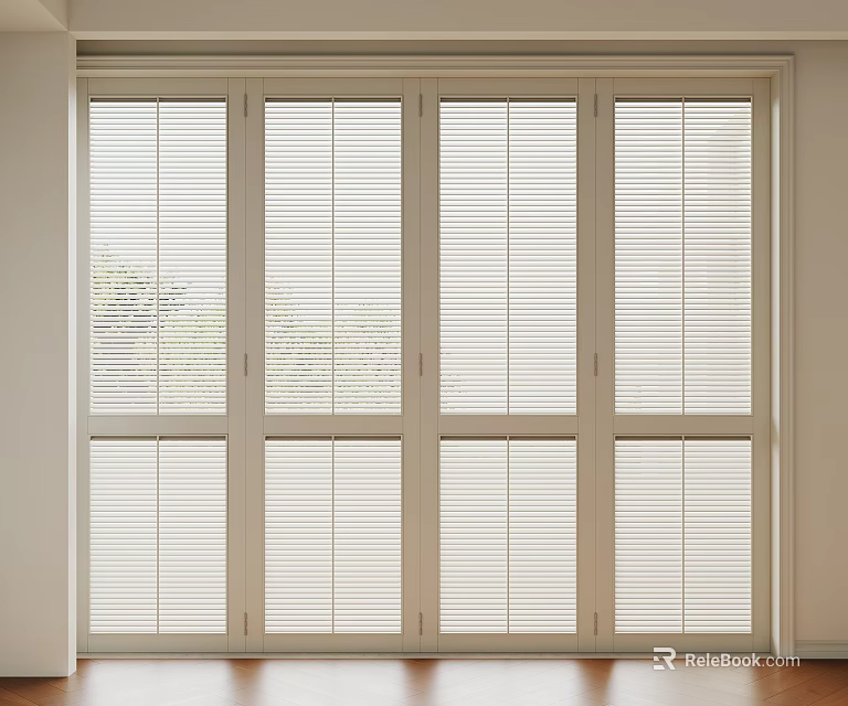 Modern Interior White Folding Doors With Blinds Design And Wooden Floor 3d model 