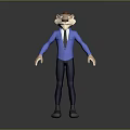 Cartoon Style Game and Movie Character in Blue Suit with White Face and Brown Ears