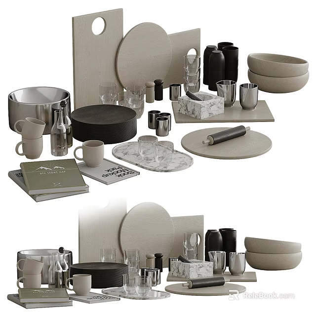 Drinkware Collection With Mugs Bottles And Tableware 3d model 