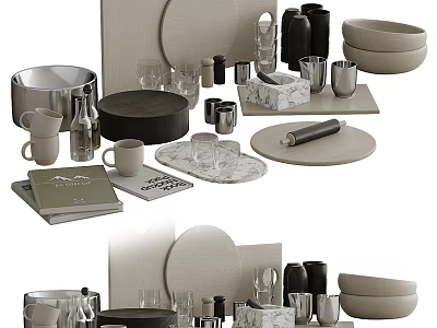 Drinkware Collection With Mugs Bottles And Tableware 3d model