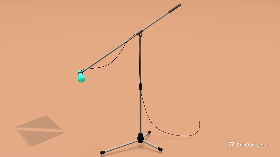 Green Head Musical Instrument Microphone with Adjustable Stand Silver Black Body on Light Brown Background 3d model 