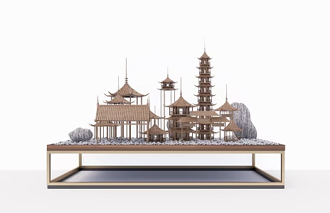 New Chinese-style Ornaments Wood Carving Ornaments 3d model