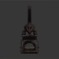 Vintage Cast Iron Stove with Tall Chimney Grilled Door and Carved Architectural Decorations