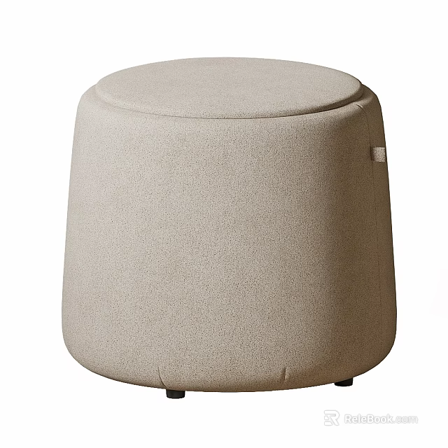 Comfortable Stylish Beige Round Fabric Ottoman For Modern Living Room Decor 3d model 