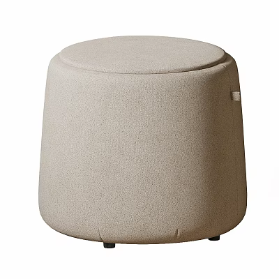 Comfortable Stylish Beige Round Fabric Ottoman For Modern Living Room Decor 3d model