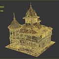 Vintage Architecture Model Featuring Red Roof Spire Tower And Wooden Balcony Design