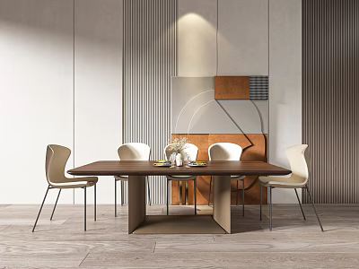 Elegant Modern Dining Table Set With Four Chairs And Pendant Lighting Decor 3d model