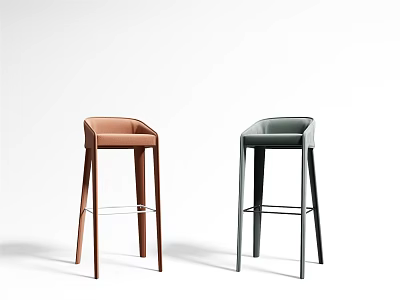 Modern Leather Bar Stools in Brown and Dark Gray with Minimalist Design 3d model