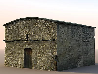 Ancient Stone Building With Wooden Door Small Window And Old Roof Structure 3d model