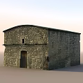 Ancient Stone Building With Wooden Door Small Window And Old Roof Structure