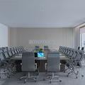Modern Conference Room Interior With Long Table Multiple Chairs And Large Screen 3d model