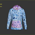 Light Blue Hoodie Featuring Geometric Patterns Heart And Leaf Shapes For Casual Style