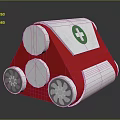 Red And White Medical Device With Green Cross Symbol And Cylindrical Components