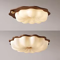 Elegant Ceiling Light With Wooden Frame And Scalloped White Lampshade 3d model