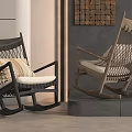 Modern Rocking Chair With Woven Backrest Armrests And Cushions In Stylish Living Space