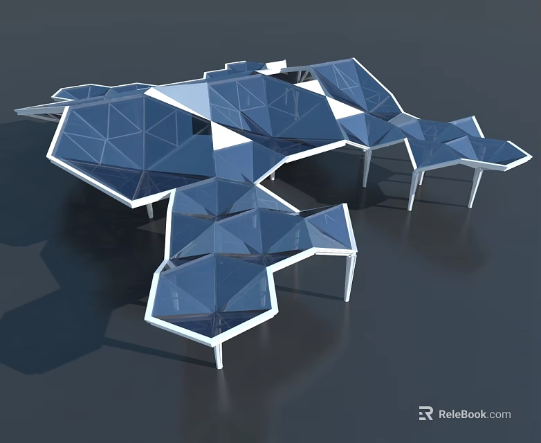 Contemporary Swing Door Featuring Blue Geometric Panels And White Support Frames 3d model