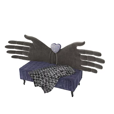 Unique Shaped Sofa Featuring Hand Design Purple Seat Heart Decoration And Checkered Blanket 3d model