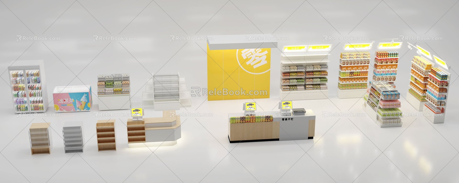 Reception snack shop snack shelves scattered said shelves snacks are very busy 3d model