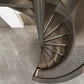 Modern Spiral Staircase With Metal Mesh Railing LED Lighting Wooden Wall And Marble Floor
