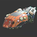 Futuristic Sci Fi Vehicle With Orange Red And White Exterior Circular Components And Red Lights