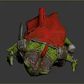 Brave Green Frog Game Movie Character In Rusty Armor With Red Hat And Sword 3d model