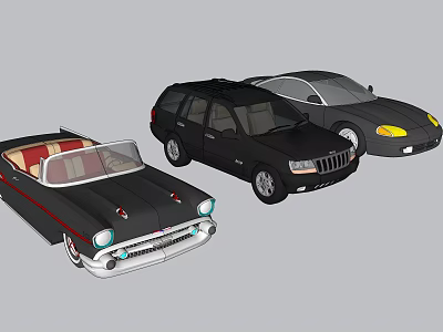 Vintage Convertible Black SUV And Sedan Classic Car Models Showcased Together 3d model