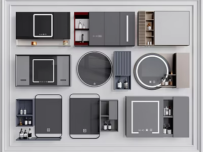 Modern Mirror Designs With Various Shapes And Storage Cabinets For Home Decor 3d model