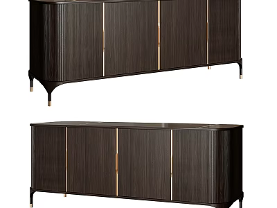 Modern Dark Wooden Console Cabinet And Sideboard With Gold Metal Trim And High Legs 3d model