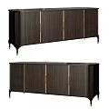 Modern Dark Wooden Console Cabinet And Sideboard With Gold Metal Trim And High Legs