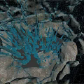 Underground Cave Interior With Sharp Stalagmites Water Pool And Rocky Surfaces
