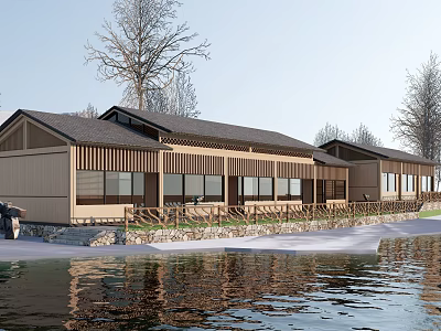 Rural Self Built House With Wooden Structure Large Windows And Waterfront Surroundings 3d model