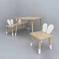 Light Wooden Kids Table and Chair Set with Rabbit Ear Backrests and White Legs