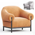 Orange Corduroy Armchair with Curved Armrests and Black Metal Legs Modern Living Room Furniture