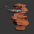 Red And White Watercraft With Antenna Structures On Orange Stacked Rocks