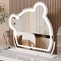 Cute Bear Shaped Mirror With Blue Neon Light And Wooden Striped Wall Background