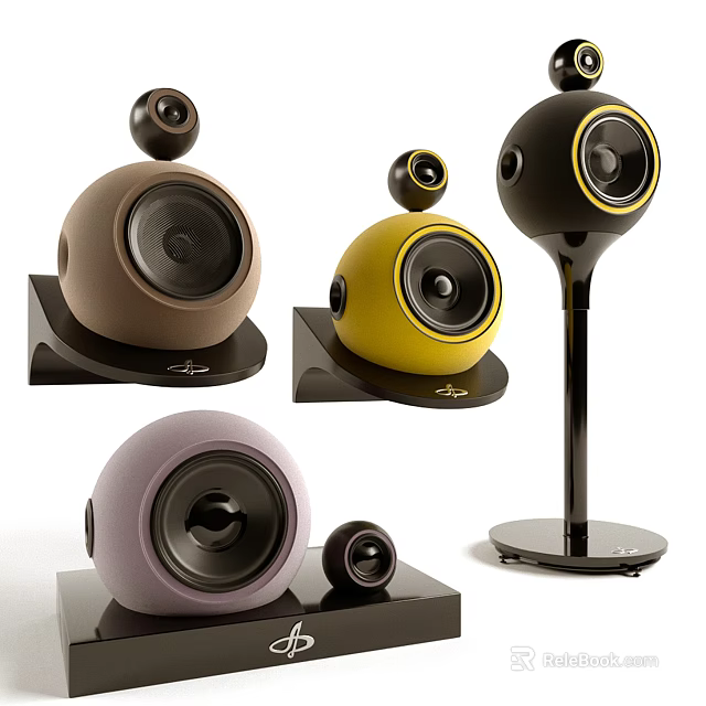 Colorful Modern Spherical Speakers Yellow Brown Purple Wireless Home Audio Systems 3d model 
