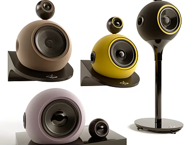 Colorful Modern Spherical Speakers Yellow Brown Purple Wireless Home Audio Systems 3d model