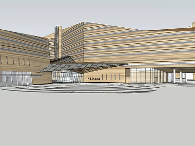 Contemporary Hotel Building Design With Wooden Striped Facade And Glass Entrance 3d model