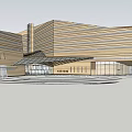 Contemporary Hotel Building Design With Wooden Striped Facade And Glass Entrance