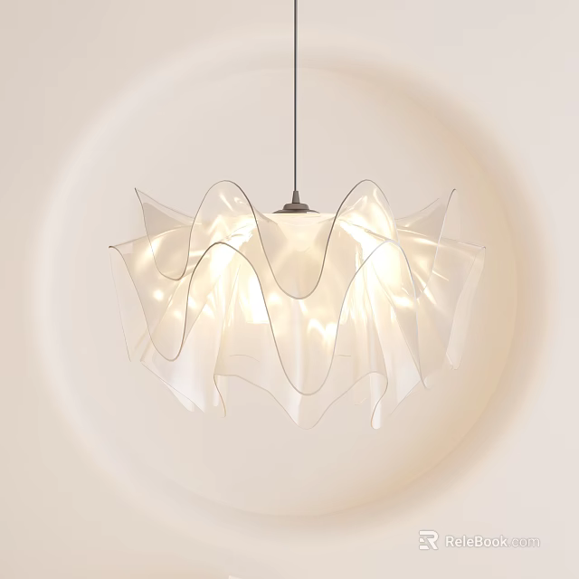Modern White Chandelier with Wavy Design and Soft Lighting for Elegant Interior 3d model 
