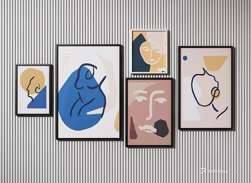 Abstract Decorative Wall Art With Geometric Faces And Striped Background 3d model