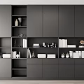 Modern Black Bookshelf With Multiple Compartments And Books Decorative Items Vases Potted Plants