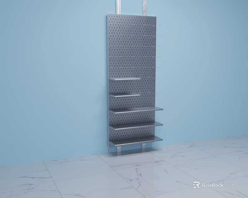 Modern Metal Wall Decor Shelves Mounted On Blue Background Wall 3d model
