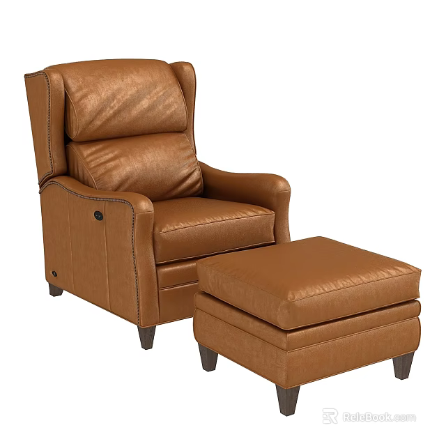 Brown Leather Single Recliner Sofa With Comfortable Ottoman And Adjustable Backrest 3d model