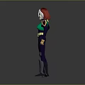 3D Character Creature With White Hair Red Headband Green Top Purple Pants And Yellow Belt