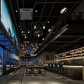 Modern Restaurant Interior Featuring Chandeliers Bar Counter Wine Racks And Wooden Tables