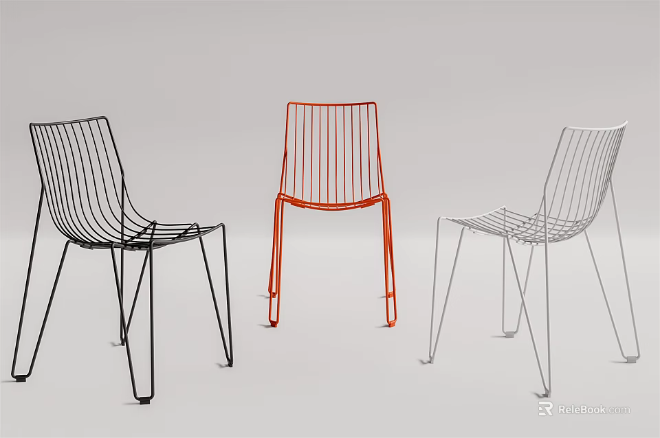 Modern Metal Wire Frame Lounge Chairs With Black Red And Silver Finishes 3d model 